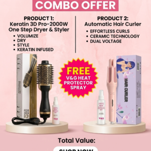 Keratin 3D Pro Dryer+ Automatic Curler  Combo Set free Heat Protector