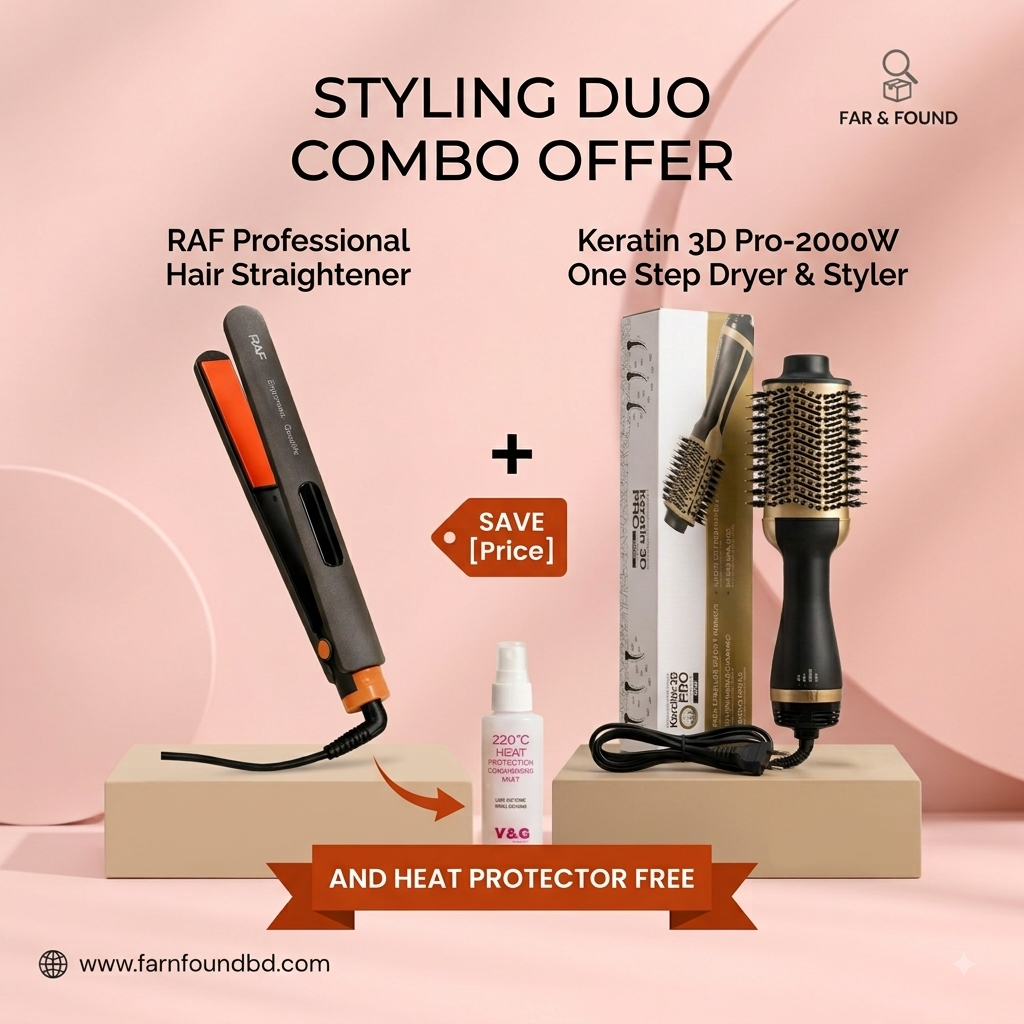 Keratin 3D Pro Dryer + RAF Hair Straightener Combo Set